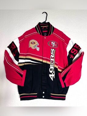 NFL San Francisco 49ers Varsity Jacket, Size XL, Red/Black, 100% Cotton Shell